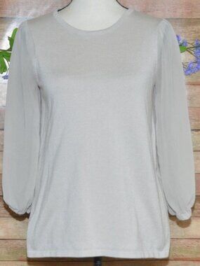 Joan Vass Tan Beige Sheer Sleeve Sweater Blouse Shirt Size S Tunic Neutral